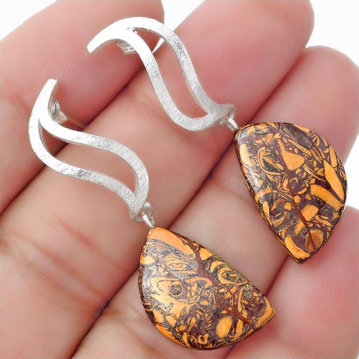 Natural Coquina Fossil Jasper - India Earrings SDE57155 E-1204, 13x21 mm