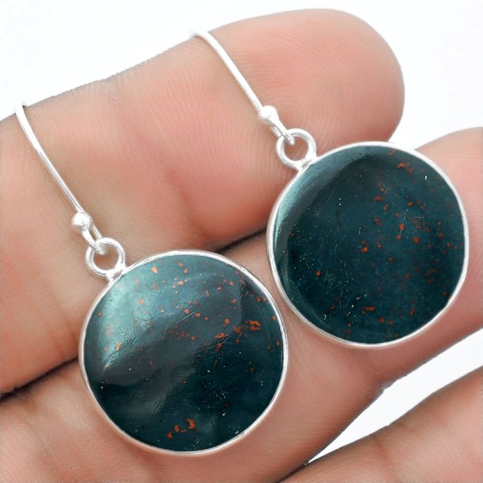 Natural Blood Stone - India Earrings SDE57234 E-1001, 18x18 mm