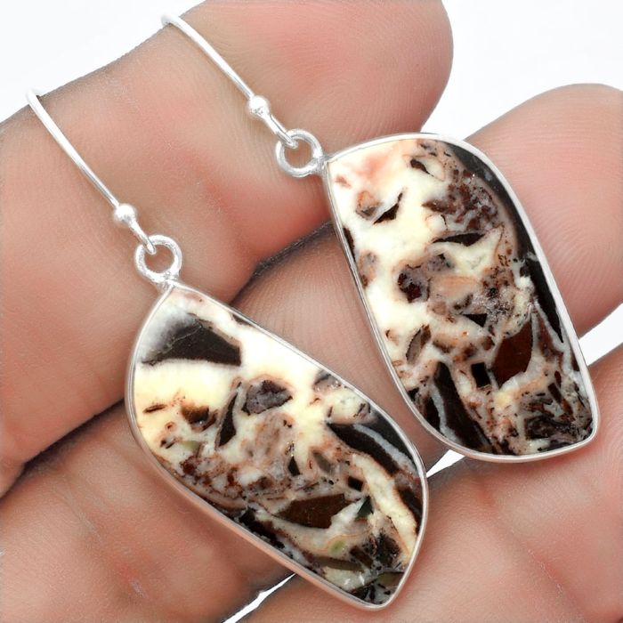 Natural Coffee Zebra Jasper Earrings SDE57281 E-1001, 14x28 mm