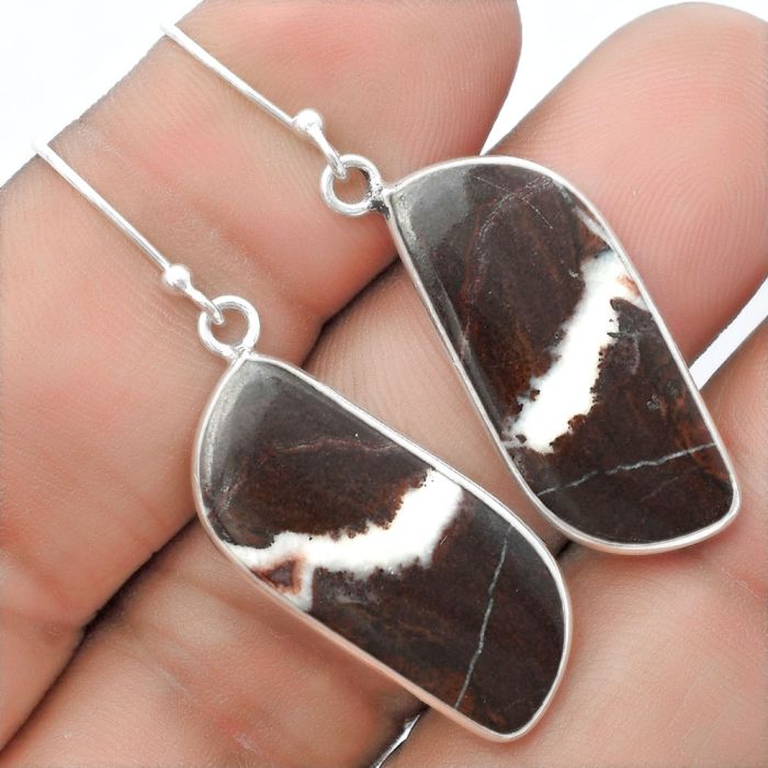 Natural Coffee Zebra Jasper Earrings SDE57289 E-1001, 12x27 mm