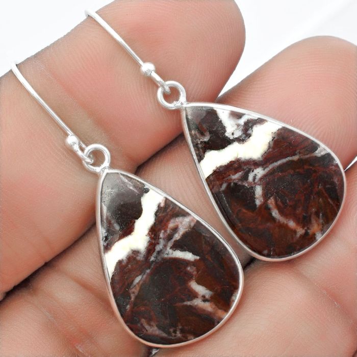 Natural Coffee Zebra Jasper Earrings SDE57295 E-1001, 16x24 mm