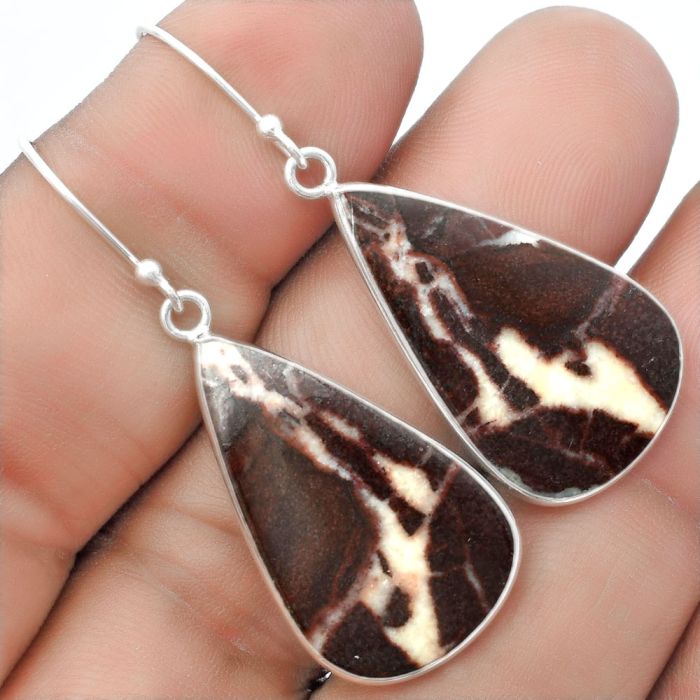 Natural Coffee Zebra Jasper Earrings SDE57298 E-1001, 17x28 mm