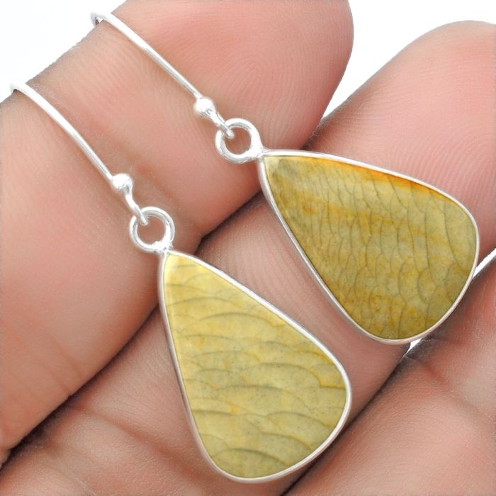 Natural Polygram Jasper Earrings SDE57374 E-1001, 13x20 mm