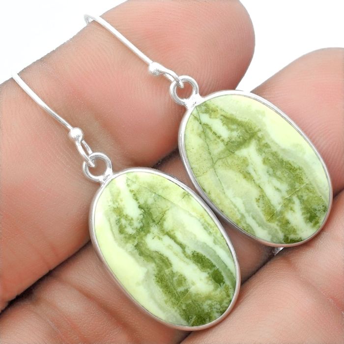 Natural Serpentine Earrings SDE57396 E-1001, 14x22 mm