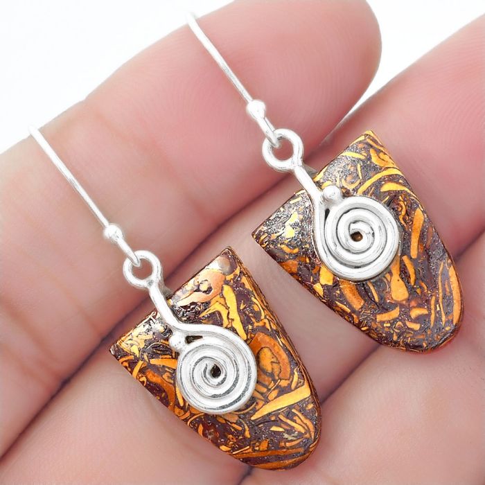 Spiral - Coquina Fossil Jasper - India Earrings SDE57527 E-1137, 14x19 mm