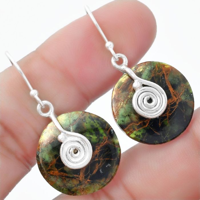 Spiral Turkish Rainforest Chrysocolla Earrings SDE57536 E-1137, 19x19 mm