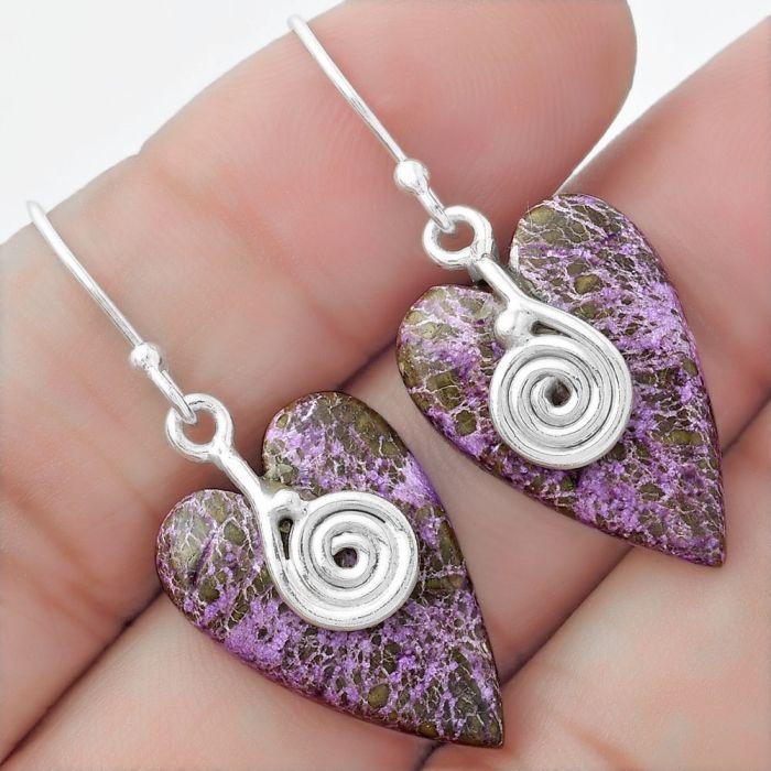 Valentine Gift Spiral - Heart Natural Purpurite Earrings SDE57562 E-1137, 15x22 mm