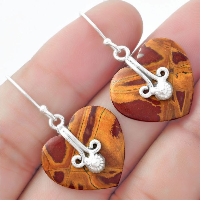 Valentine Gift Heart Natural Noreena Jasper Earrings SDE57571 E-1137, 20x21 mm