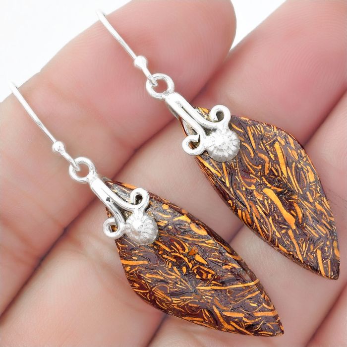 Natural Coquina Fossil Jasper - India Earrings SDE57574 E-1137, 13x31 mm