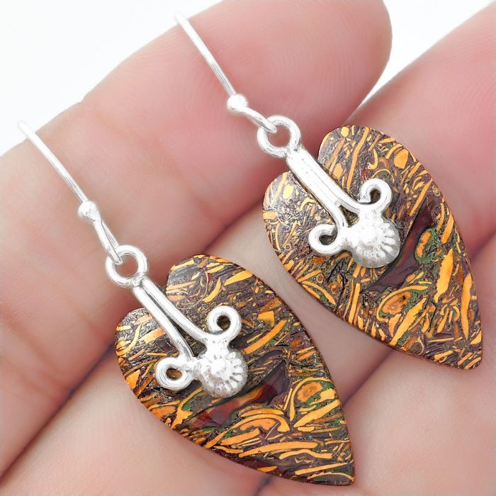 Valentine Gift Heart Coquina Fossil Jasper - India Earrings SDE57575 E-1137, 15x24 mm