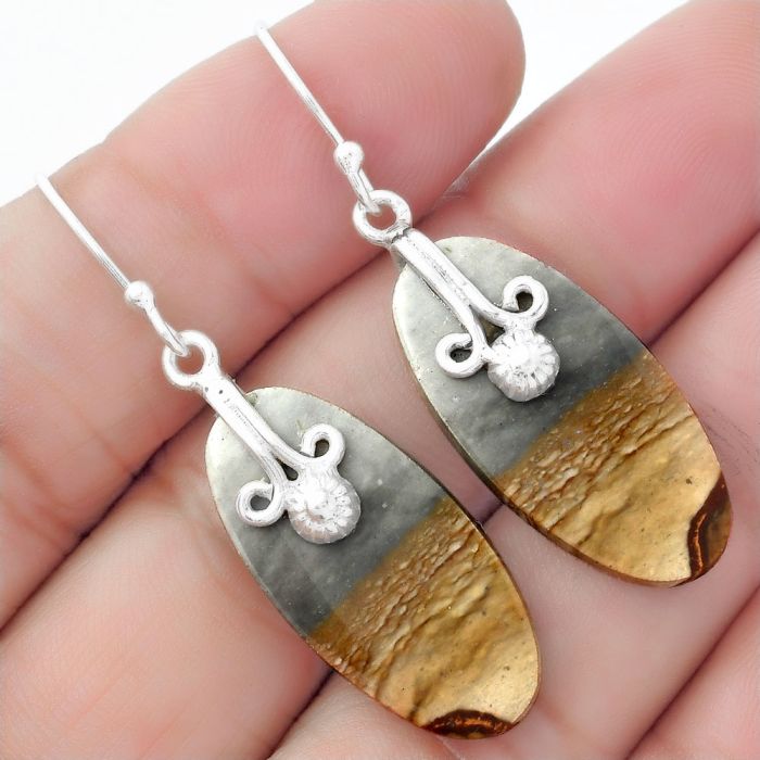 Natural Polygram Jasper Earrings SDE57593 E-1137, 13x27 mm