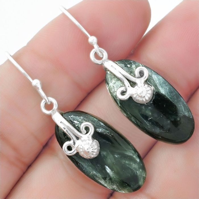 Natural Russian Seraphinite Earrings SDE57602 E-1137, 11x23 mm