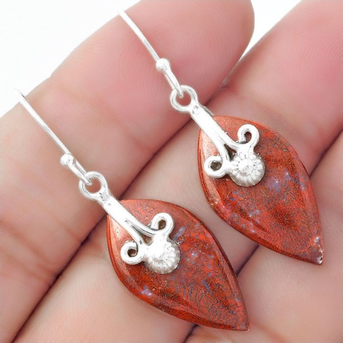 Natural Red Moss Agate Earrings SDE57605 E-1137, 13x24 mm