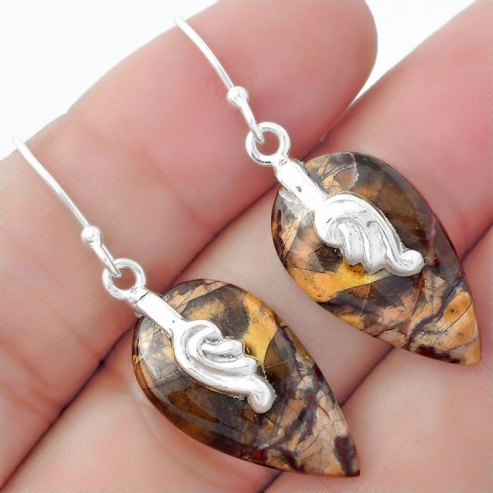 Natural Purple Cow Jasper Earrings SDE57609 E-1137, 13x23 mm