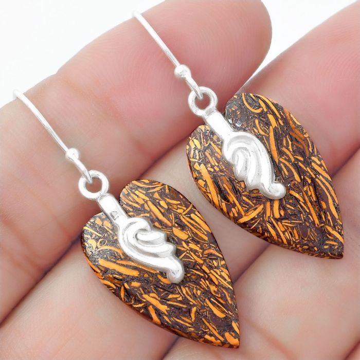 Valentine Gift Heart Coquina Fossil Jasper - India Earrings SDE57614 E-1137, 15x24 mm