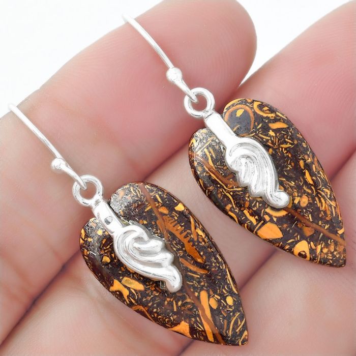 Valentine Gift Heart Coquina Fossil Jasper - India Earrings SDE57620 E-1137, 14x24 mm