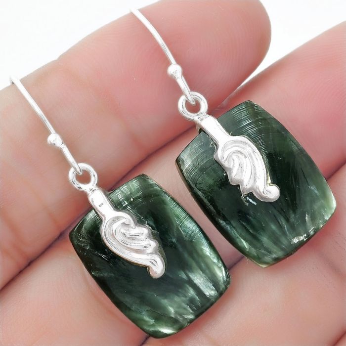 Natural Russian Seraphinite Earrings SDE57646 E-1137, 14x19 mm