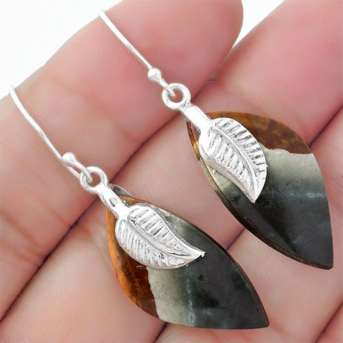 Natural Polygram Jasper Earrings SDE57658 E-1137, 13x27 mm