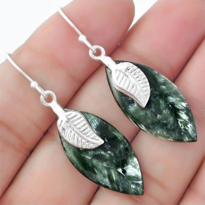 Natural Russian Seraphinite Earrings SDE57692 E-1137, 13x28 mm