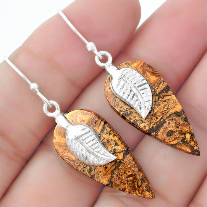 Natural Coquina Fossil Jasper - India Earrings SDE57693 E-1137, 12x26 mm