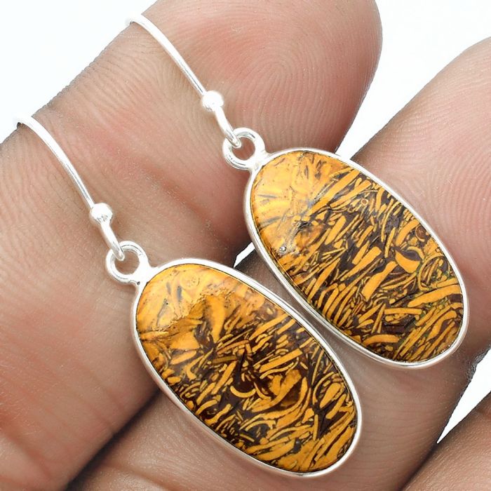 Natural Coquina Fossil Jasper - India Earrings SDE58380 E-1001, 11x20 mm