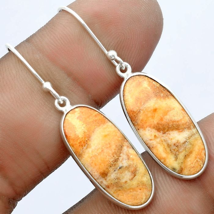 Natural Coral Jasper Earrings SDE58450 E-1001, 10x22 mm