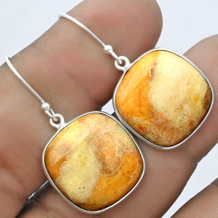 Natural Coral Jasper Earrings SDE58482 E-1001, 18x18 mm