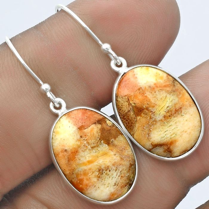 Natural Coral Jasper Earrings SDE58485 E-1001, 13x18 mm