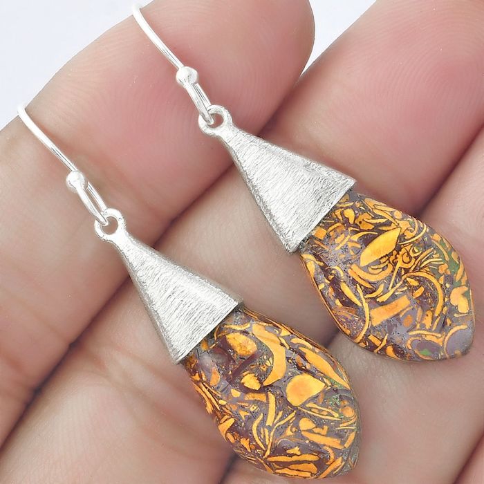 Natural Coquina Fossil Jasper - India Earrings SDE58862 E-1083, 12x22 mm