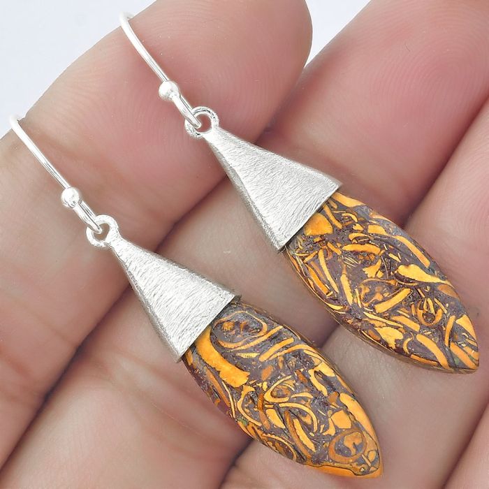 Natural Coquina Fossil Jasper - India Earrings SDE58885 E-1083, 10x23 mm