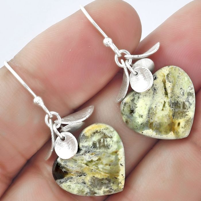 Valentine Gift Heart Natural Chrome Chalcedony Earrings SDE58947 E-1165, 15x17 mm