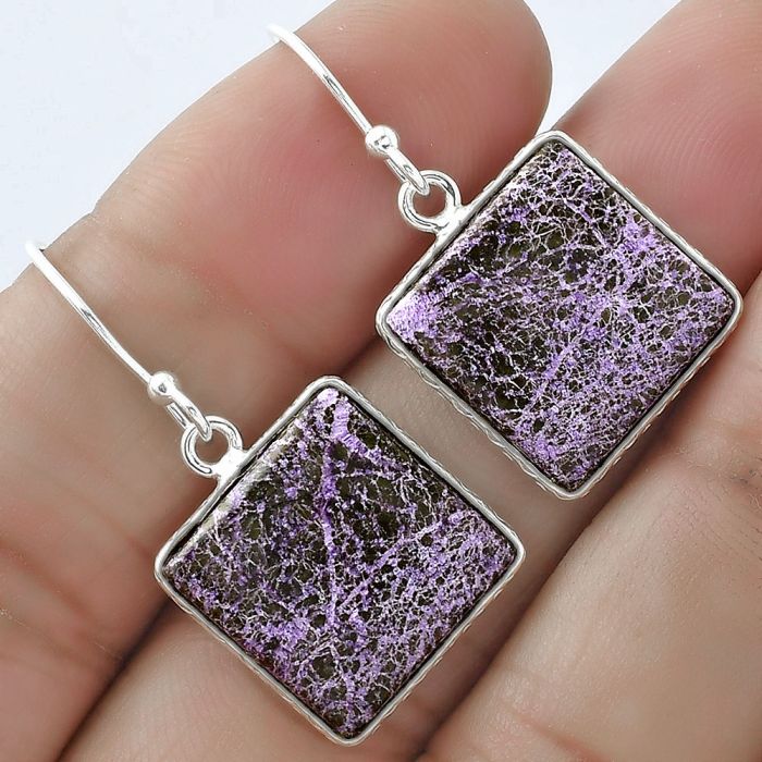 Natural Purpurite - South Africa Earrings SDE59001 E-1001, 15x15 mm