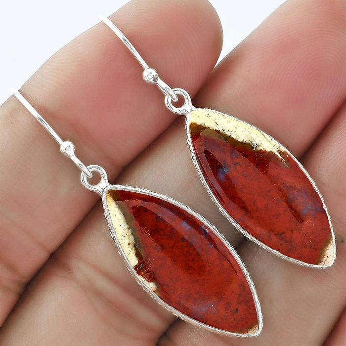 Natural Red Moss Agate Earrings SDE59109 E-1001, 11x26 mm