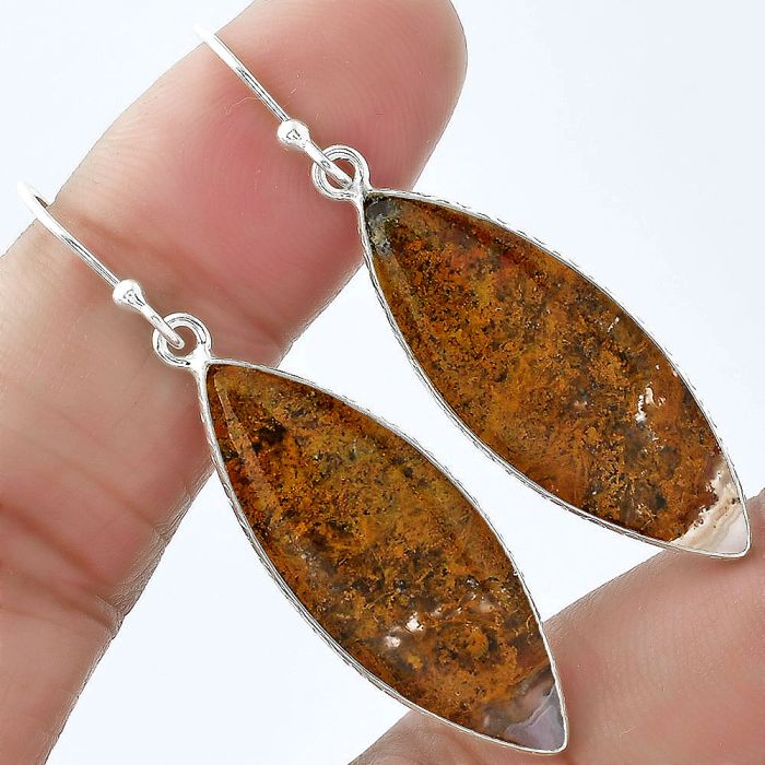 Natural Red Moss Agate Earrings SDE59119 E-1001, 12x32 mm