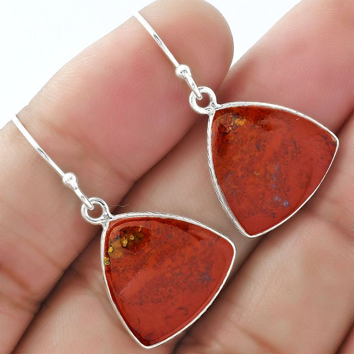 Natural Red Moss Agate Earrings SDE59146 E-1001, 17x17 mm