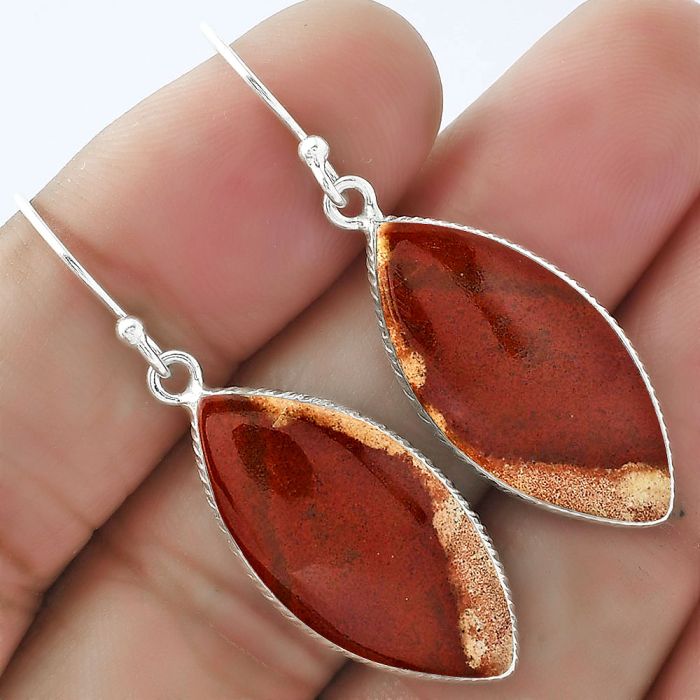 Natural Red Moss Agate Earrings SDE59167 E-1001, 13x26 mm