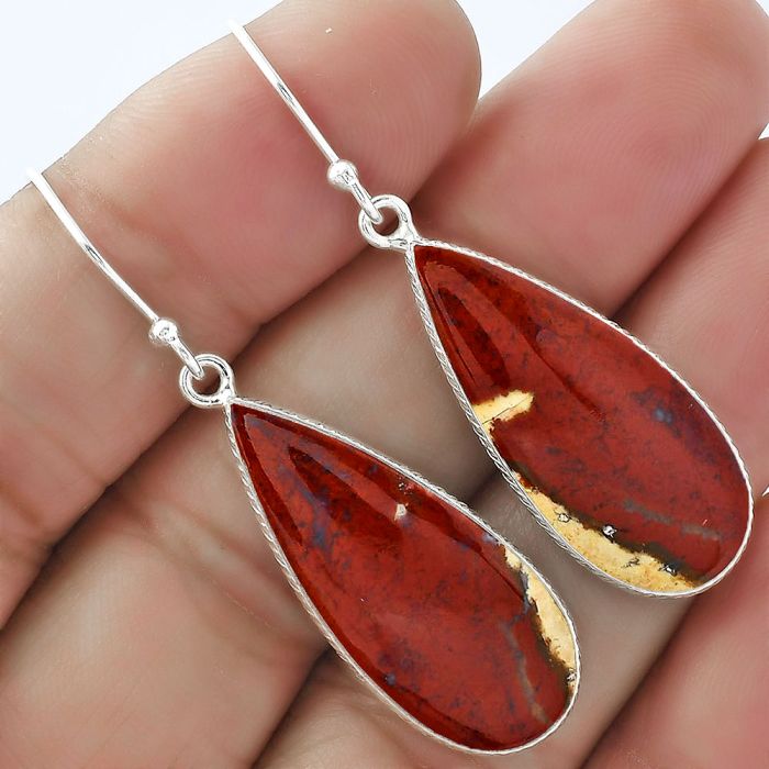 Natural Red Moss Agate Earrings SDE59171 E-1001, 13x29 mm