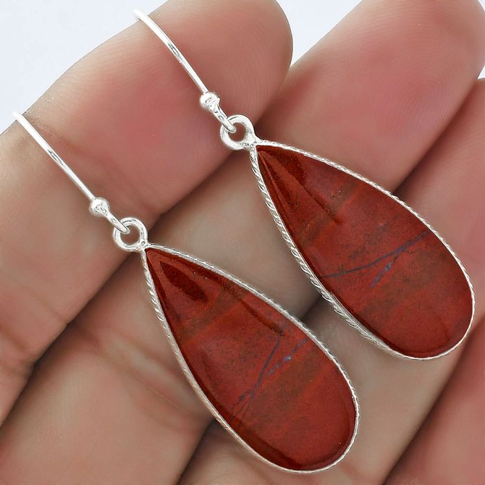 Natural Red Moss Agate Earrings SDE59182 E-1001, 12x29 mm