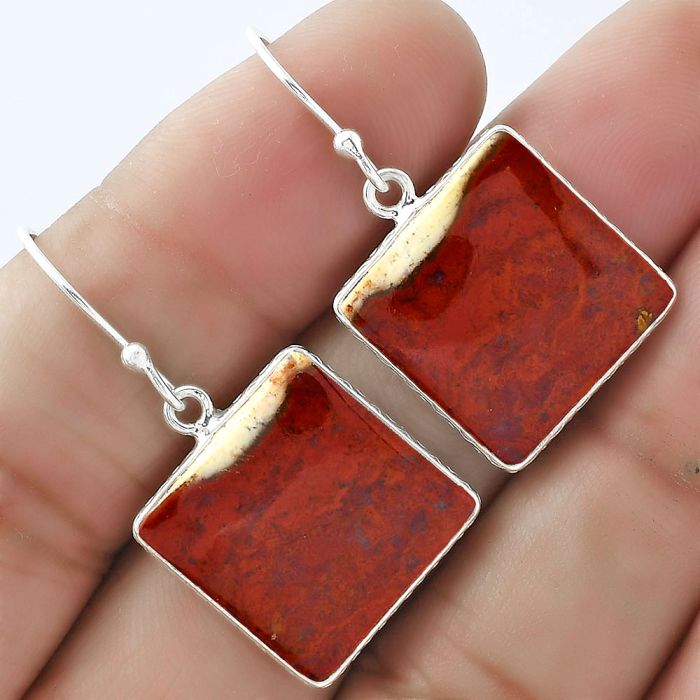 Natural Red Moss Agate Earrings SDE59191 E-1001, 17x17 mm