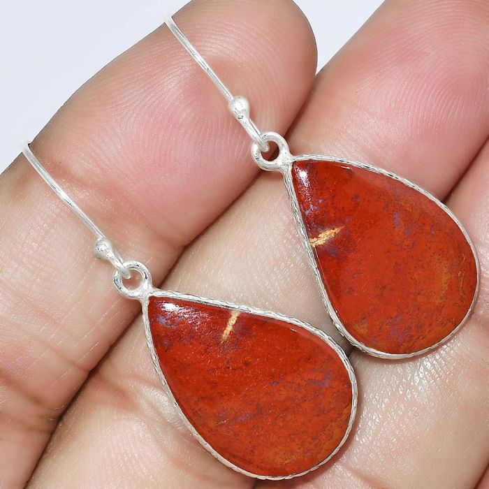 Natural Red Moss Agate Earrings SDE59214 E-1001, 18x22 mm