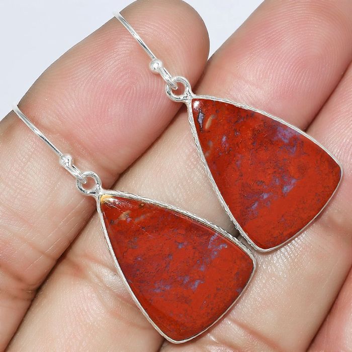 Natural Red Moss Agate Earrings SDE59215 E-1001, 16x23 mm