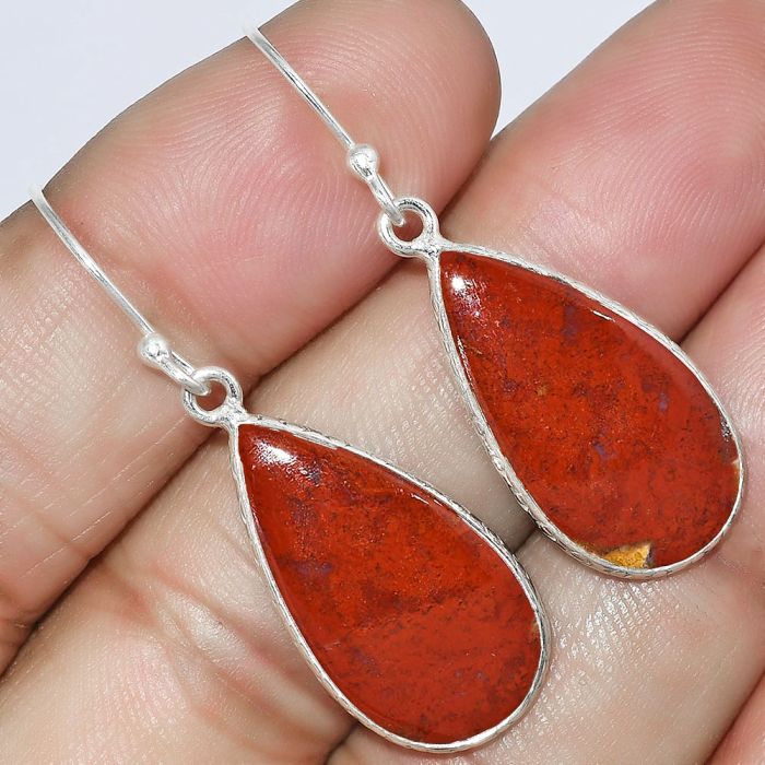 Natural Red Moss Agate Earrings SDE59216 E-1001, 12x23 mm