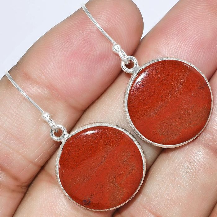 Natural Red Moss Agate Earrings SDE59226 E-1001, 18x18 mm