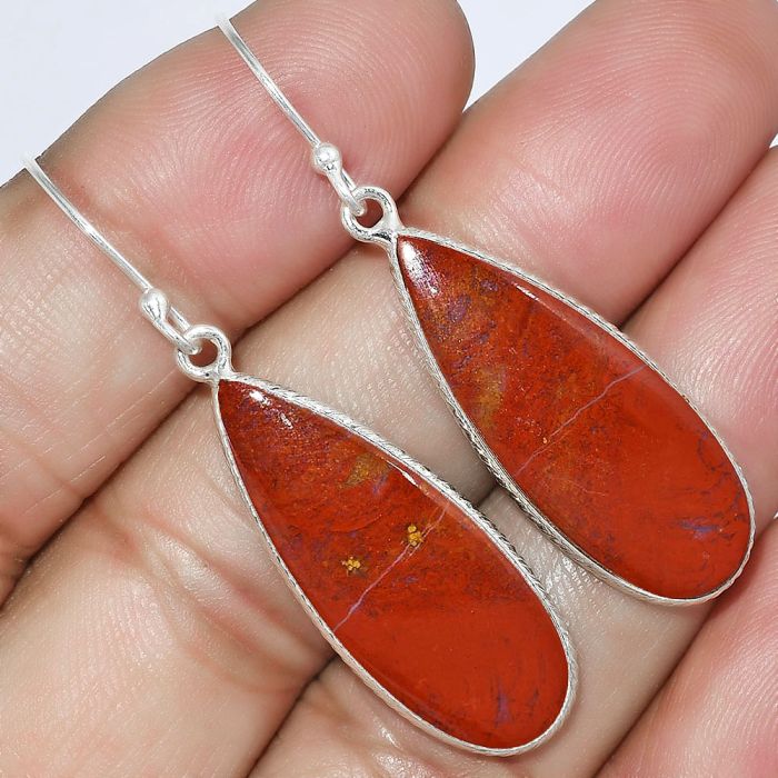 Natural Red Moss Agate Earrings SDE59227 E-1001, 12x29 mm