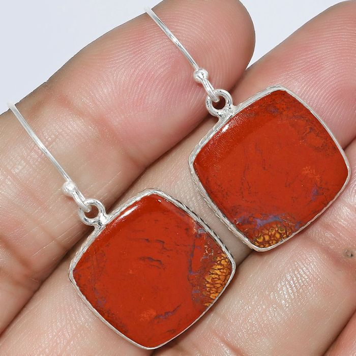 Natural Red Moss Agate Earrings SDE59228 E-1001, 18x18 mm