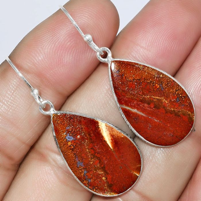 Natural Red Moss Agate Earrings SDE59250 E-1001, 15x25 mm