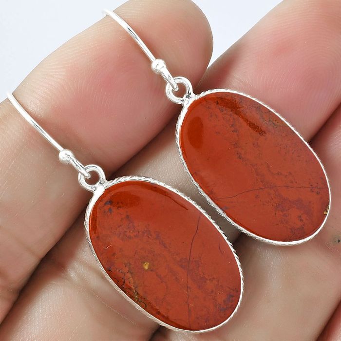 Natural Red Moss Agate Earrings SDE59264 E-1001, 14x23 mm