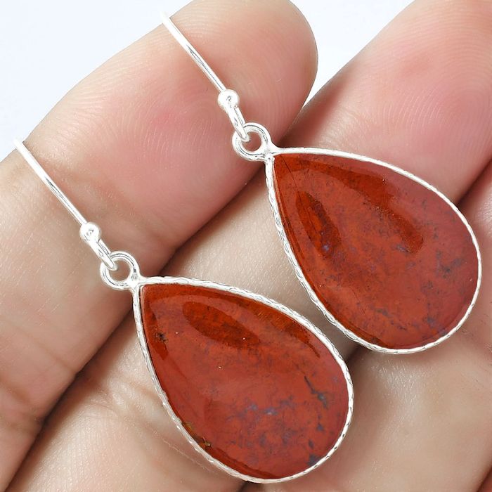 Natural Red Moss Agate Earrings SDE59271 E-1001, 15x22 mm