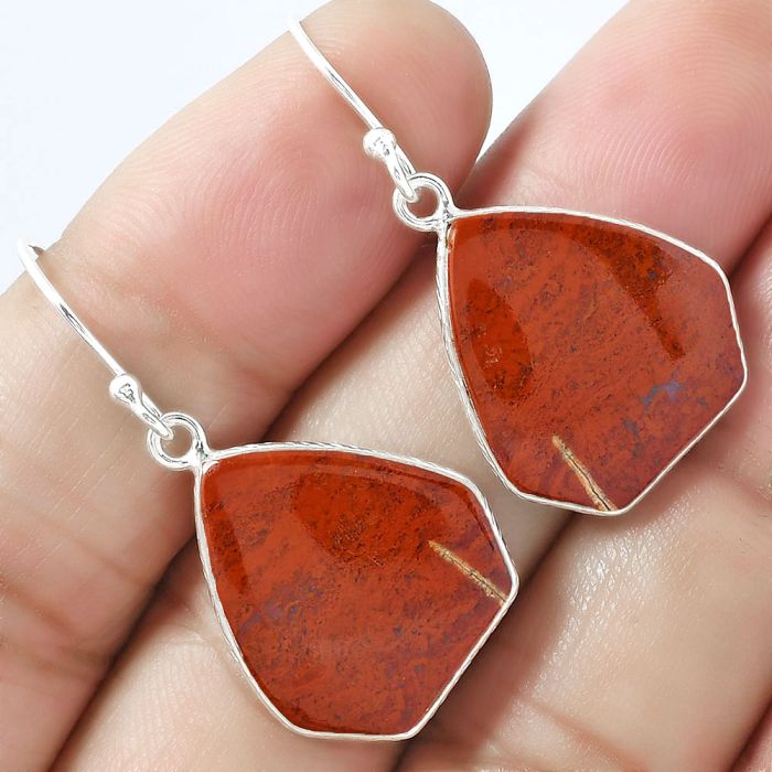 Natural Red Moss Agate Earrings SDE59278 E-1001, 18x19 mm