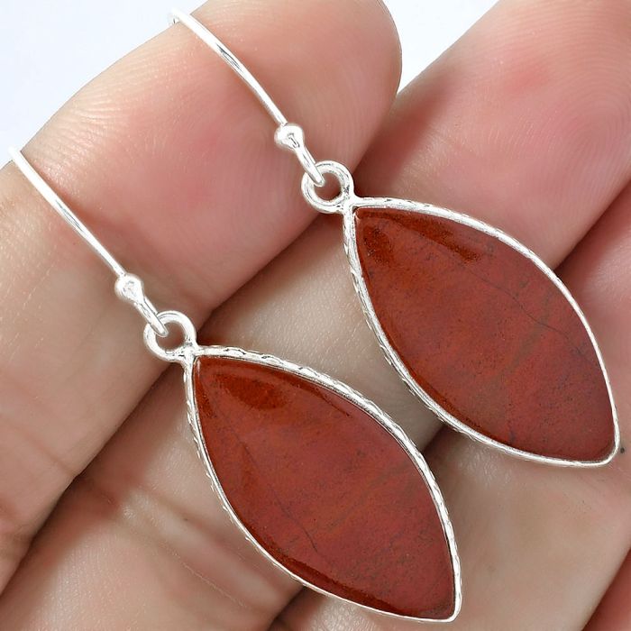 Natural Red Moss Agate Earrings SDE59315 E-1001, 12x25 mm